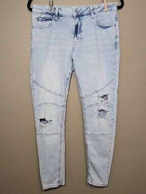 Asos Design Mens Spray On Jeans Stretch Blue Light Wash Rips Moto Detail Size 32